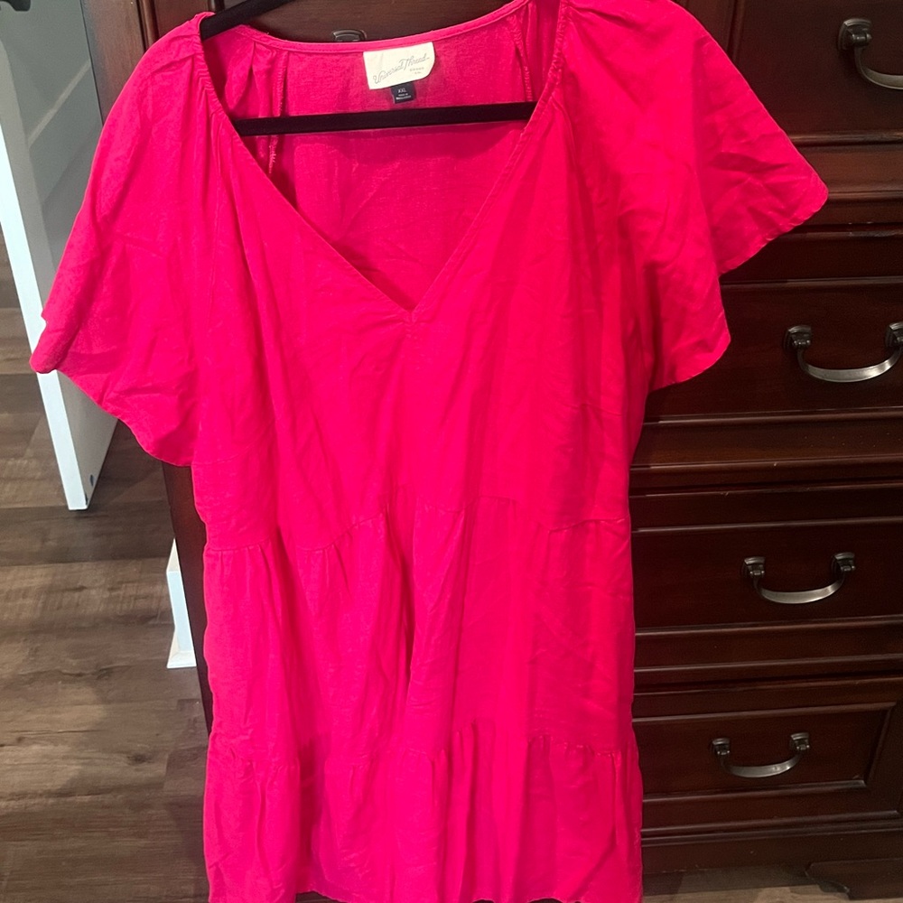 Women's Pink V-Neck Linen Feel Dress